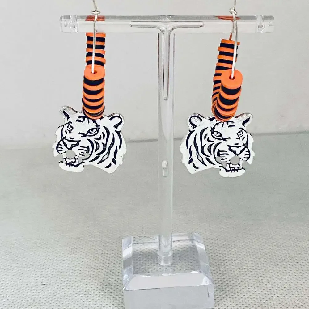 Cincinnati Bengals Tiger heishi Bead Earrings